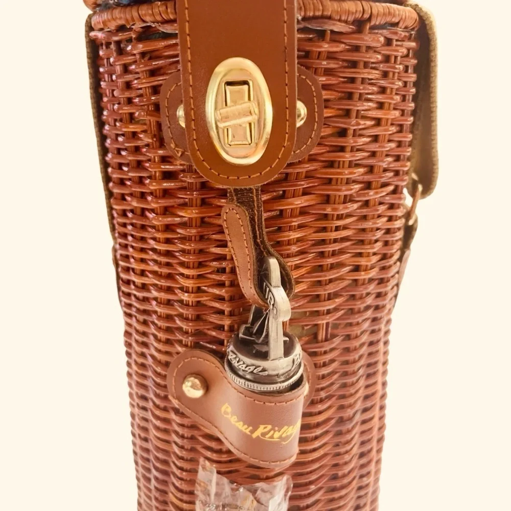 VTG Beau Rivage Wicker Wine BottleHolder Carrier Picnic Case w/Strap & Corkscrew